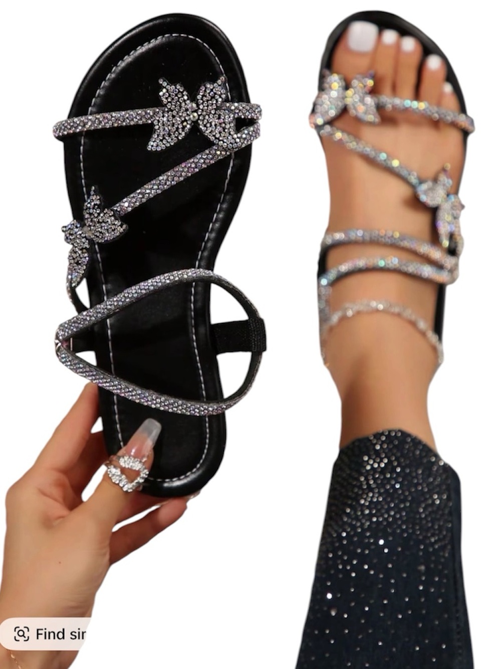 Women's Black Rhinestone Strappy Sandals